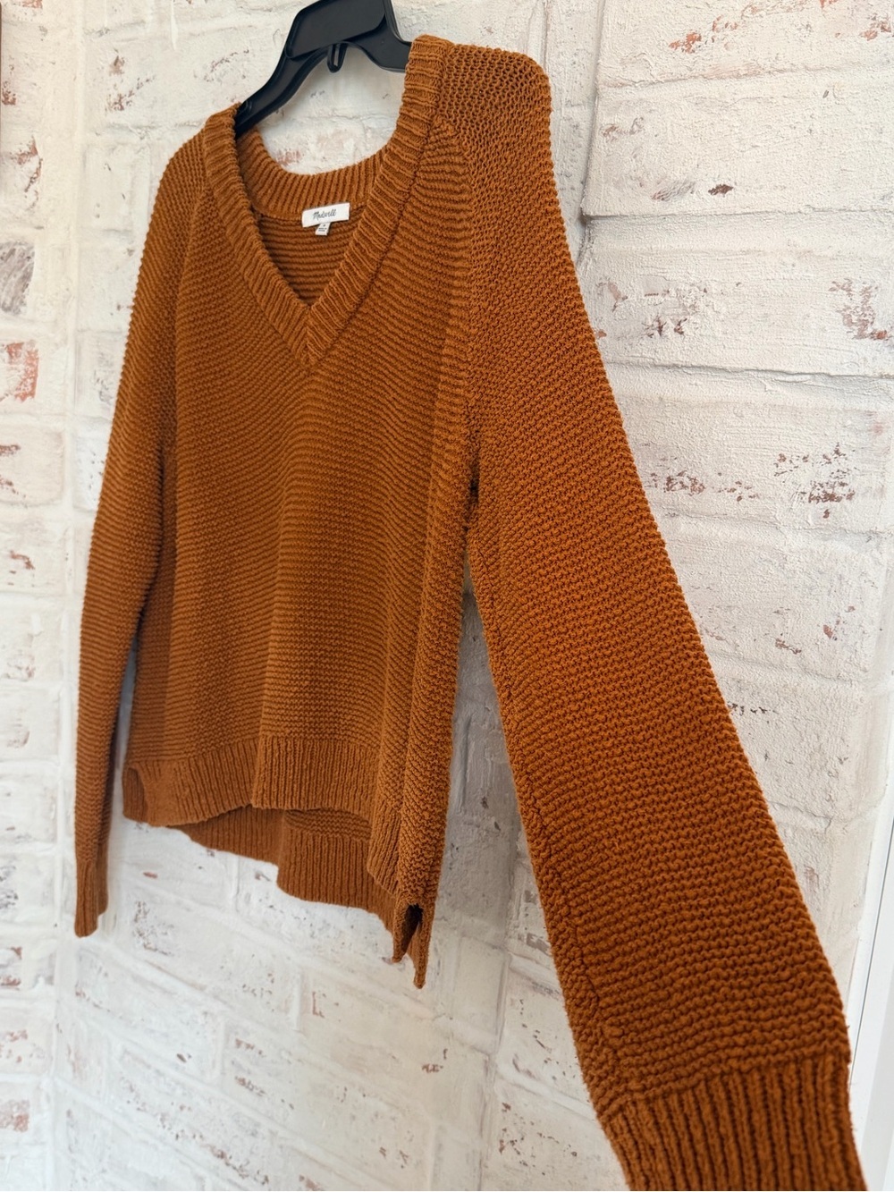 🍂 Madewell Textured Cotton Sweater | Size Medium | Golden Pecan V-Neck Pullover - Picture 4 of 12